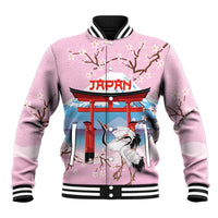 Japanese Torii Gate Cranes Personalised Baseball Jacket Fuji Mount Sakura Seigaiha Pattern