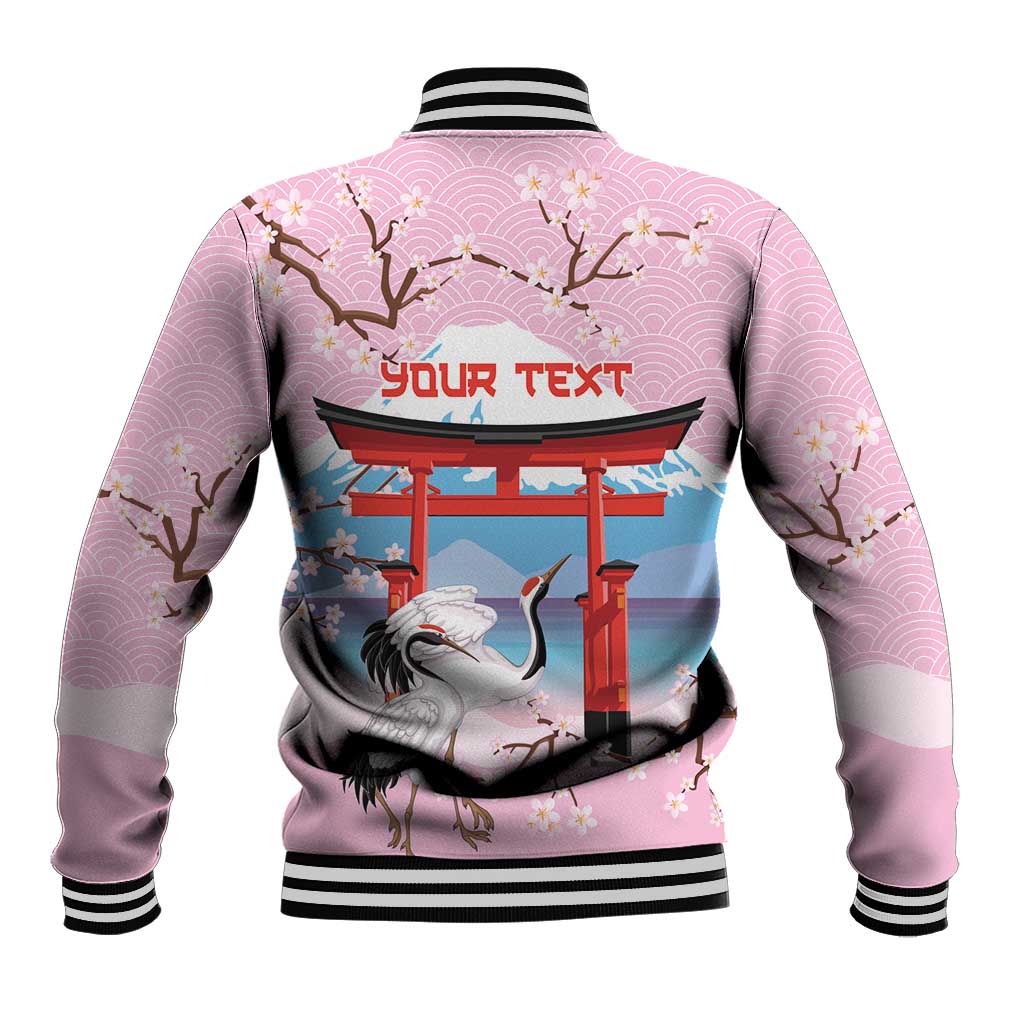 Japanese Torii Gate Cranes Personalised Baseball Jacket Fuji Mount Sakura Seigaiha Pattern