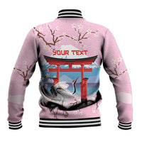 Japanese Torii Gate Cranes Personalised Baseball Jacket Fuji Mount Sakura Seigaiha Pattern