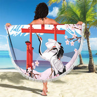 Japanese Torii Gate Cranes Personalised Beach Blanket Fuji Mount Sakura Seigaiha Pattern