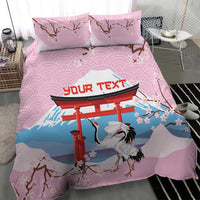 Japanese Torii Gate Cranes Personalised Bedding Set Fuji Mount Sakura Seigaiha Pattern