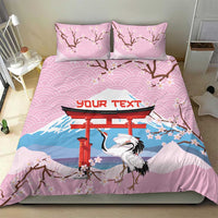 Japanese Torii Gate Cranes Personalised Bedding Set Fuji Mount Sakura Seigaiha Pattern