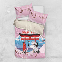 Japanese Torii Gate Cranes Personalised Bedding Set Fuji Mount Sakura Seigaiha Pattern