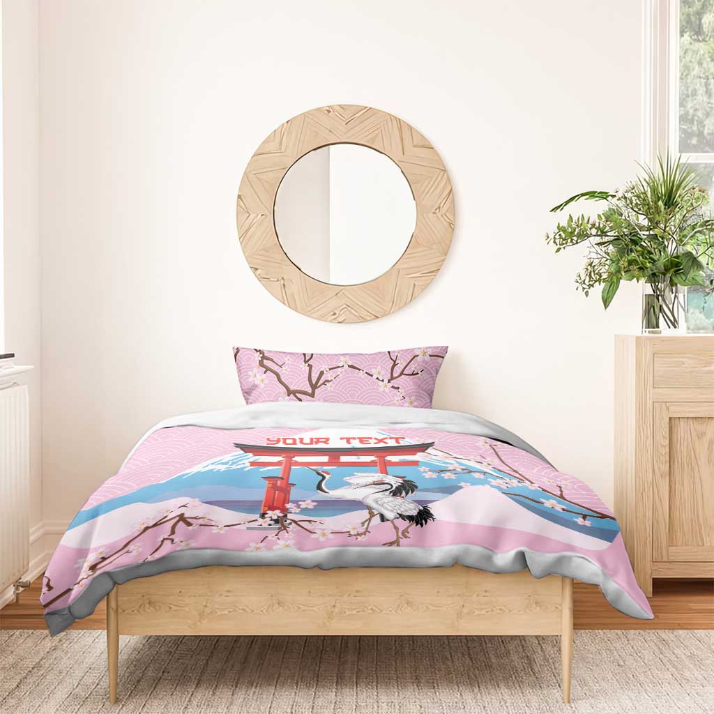 Japanese Torii Gate Cranes Personalised Bedding Set Fuji Mount Sakura Seigaiha Pattern