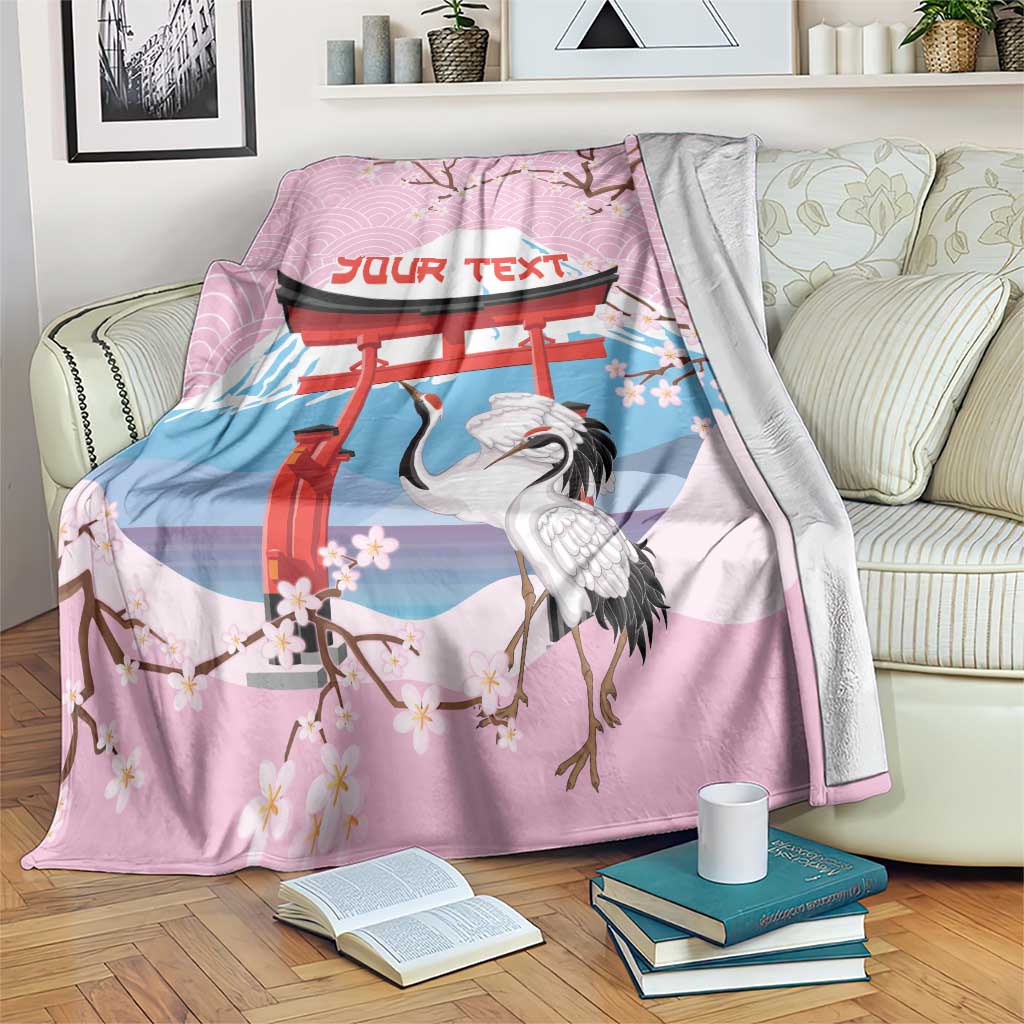 Japanese Torii Gate Cranes Personalised Blanket Fuji Mount Sakura Seigaiha Pattern