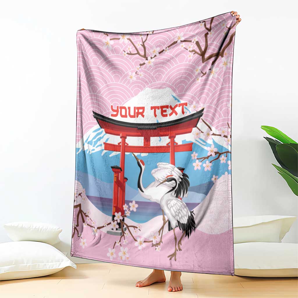 Japanese Torii Gate Cranes Personalised Blanket Fuji Mount Sakura Seigaiha Pattern