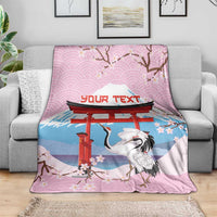 Japanese Torii Gate Cranes Personalised Blanket Fuji Mount Sakura Seigaiha Pattern