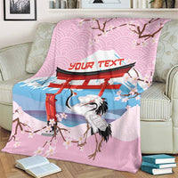 Japanese Torii Gate Cranes Personalised Blanket Fuji Mount Sakura Seigaiha Pattern