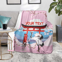 Japanese Torii Gate Cranes Personalised Blanket Fuji Mount Sakura Seigaiha Pattern