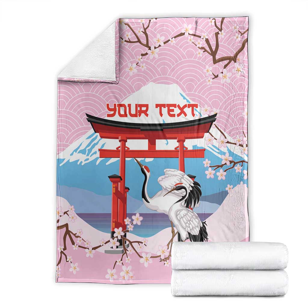 Japanese Torii Gate Cranes Personalised Blanket Fuji Mount Sakura Seigaiha Pattern