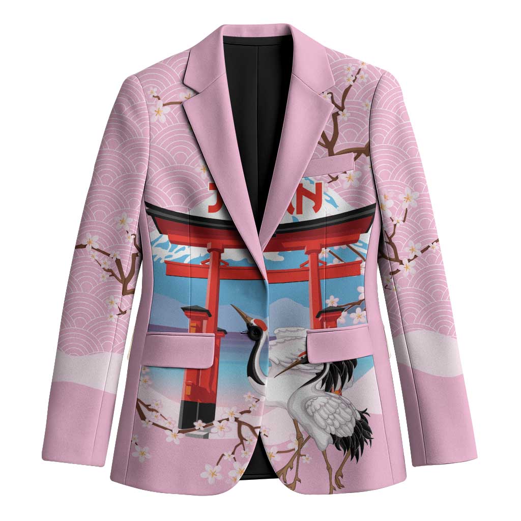 Japanese Torii Gate Cranes Personalised Blazer Fuji Mount Sakura Seigaiha Pattern