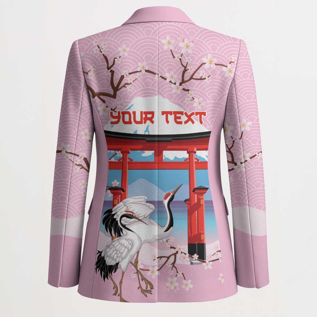 Japanese Torii Gate Cranes Personalised Blazer Fuji Mount Sakura Seigaiha Pattern