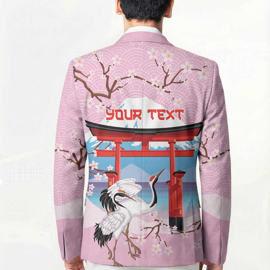 Japanese Torii Gate Cranes Personalised Blazer Fuji Mount Sakura Seigaiha Pattern