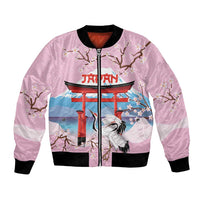 Japanese Torii Gate Cranes Personalised Bomber Jacket Fuji Mount Sakura Seigaiha Pattern