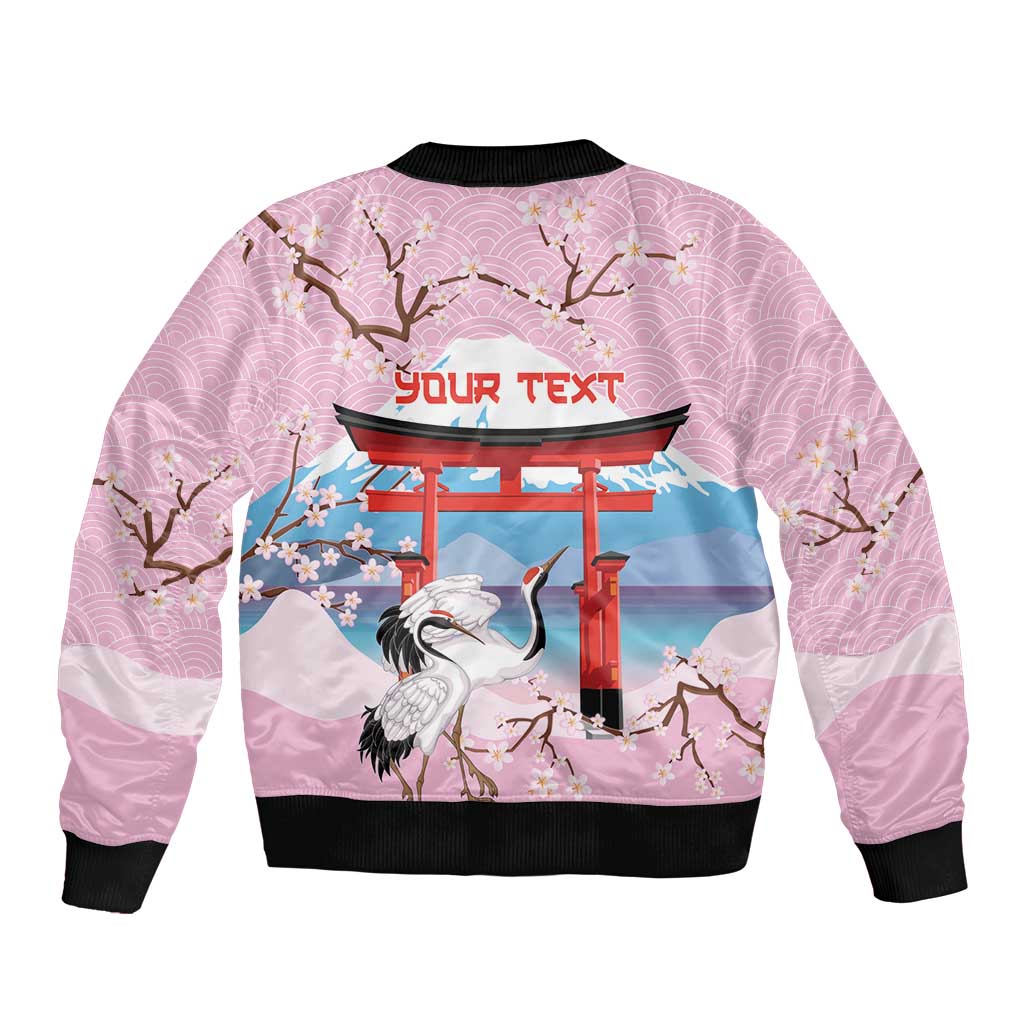Japanese Torii Gate Cranes Personalised Bomber Jacket Fuji Mount Sakura Seigaiha Pattern