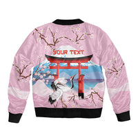 Japanese Torii Gate Cranes Personalised Bomber Jacket Fuji Mount Sakura Seigaiha Pattern