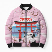 Japanese Torii Gate Cranes Personalised Bomber Puffer Jacket Fuji Mount Sakura Seigaiha Pattern