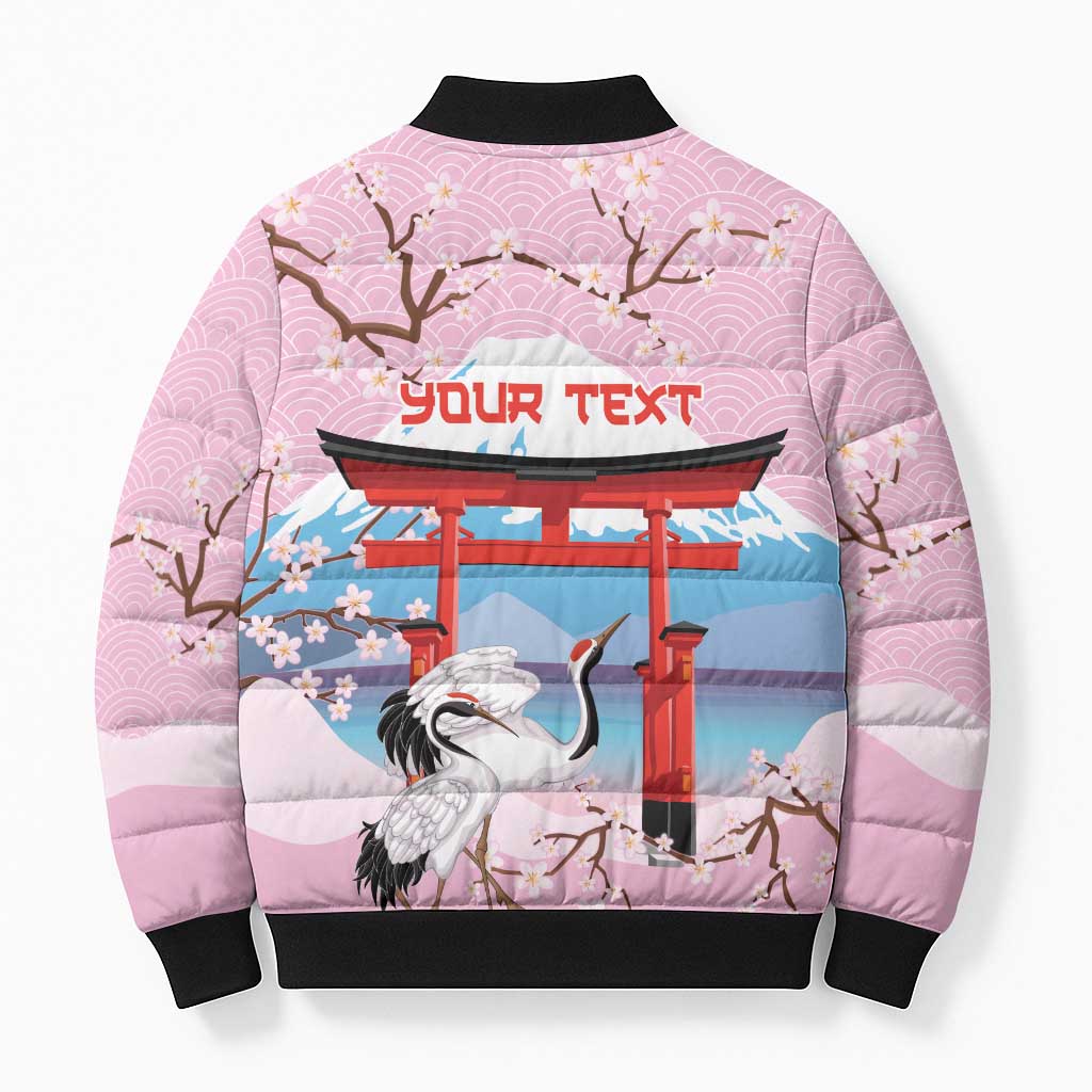 Japanese Torii Gate Cranes Personalised Bomber Puffer Jacket Fuji Mount Sakura Seigaiha Pattern
