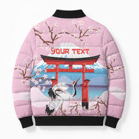 Japanese Torii Gate Cranes Personalised Bomber Puffer Jacket Fuji Mount Sakura Seigaiha Pattern