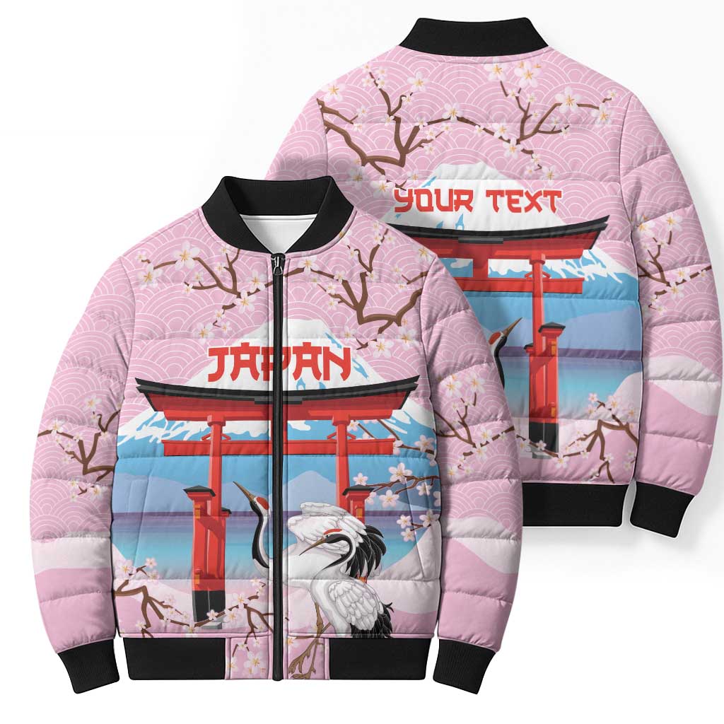Japanese Torii Gate Cranes Personalised Bomber Puffer Jacket Fuji Mount Sakura Seigaiha Pattern