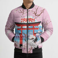 Japanese Torii Gate Cranes Personalised Bomber Puffer Jacket Fuji Mount Sakura Seigaiha Pattern