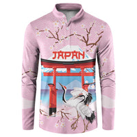 Japanese Torii Gate Cranes Personalised Button Sweatshirt Fuji Mount Sakura Seigaiha Pattern