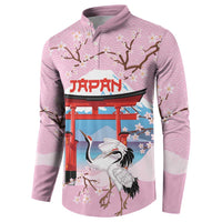 Japanese Torii Gate Cranes Personalised Button Sweatshirt Fuji Mount Sakura Seigaiha Pattern
