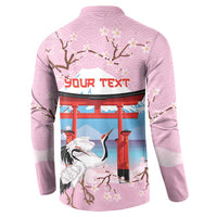 Japanese Torii Gate Cranes Personalised Button Sweatshirt Fuji Mount Sakura Seigaiha Pattern
