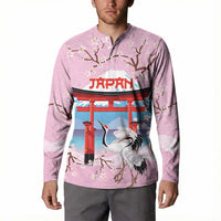 Japanese Torii Gate Cranes Personalised Button Sweatshirt Fuji Mount Sakura Seigaiha Pattern