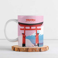 Japanese Torii Gate Cranes Personalised Ceramic Mug Fuji Mount Sakura Seigaiha Pattern