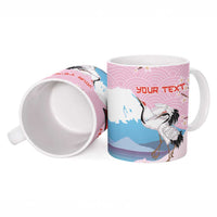Japanese Torii Gate Cranes Personalised Ceramic Mug Fuji Mount Sakura Seigaiha Pattern