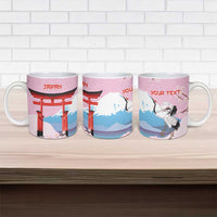 Japanese Torii Gate Cranes Personalised Ceramic Mug Fuji Mount Sakura Seigaiha Pattern