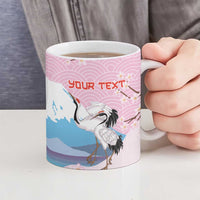 Japanese Torii Gate Cranes Personalised Ceramic Mug Fuji Mount Sakura Seigaiha Pattern