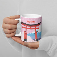 Japanese Torii Gate Cranes Personalised Ceramic Mug Fuji Mount Sakura Seigaiha Pattern