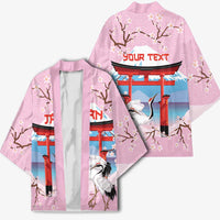 Japanese Torii Gate Cranes Personalised Kimono Fuji Mount Sakura Seigaiha Pattern