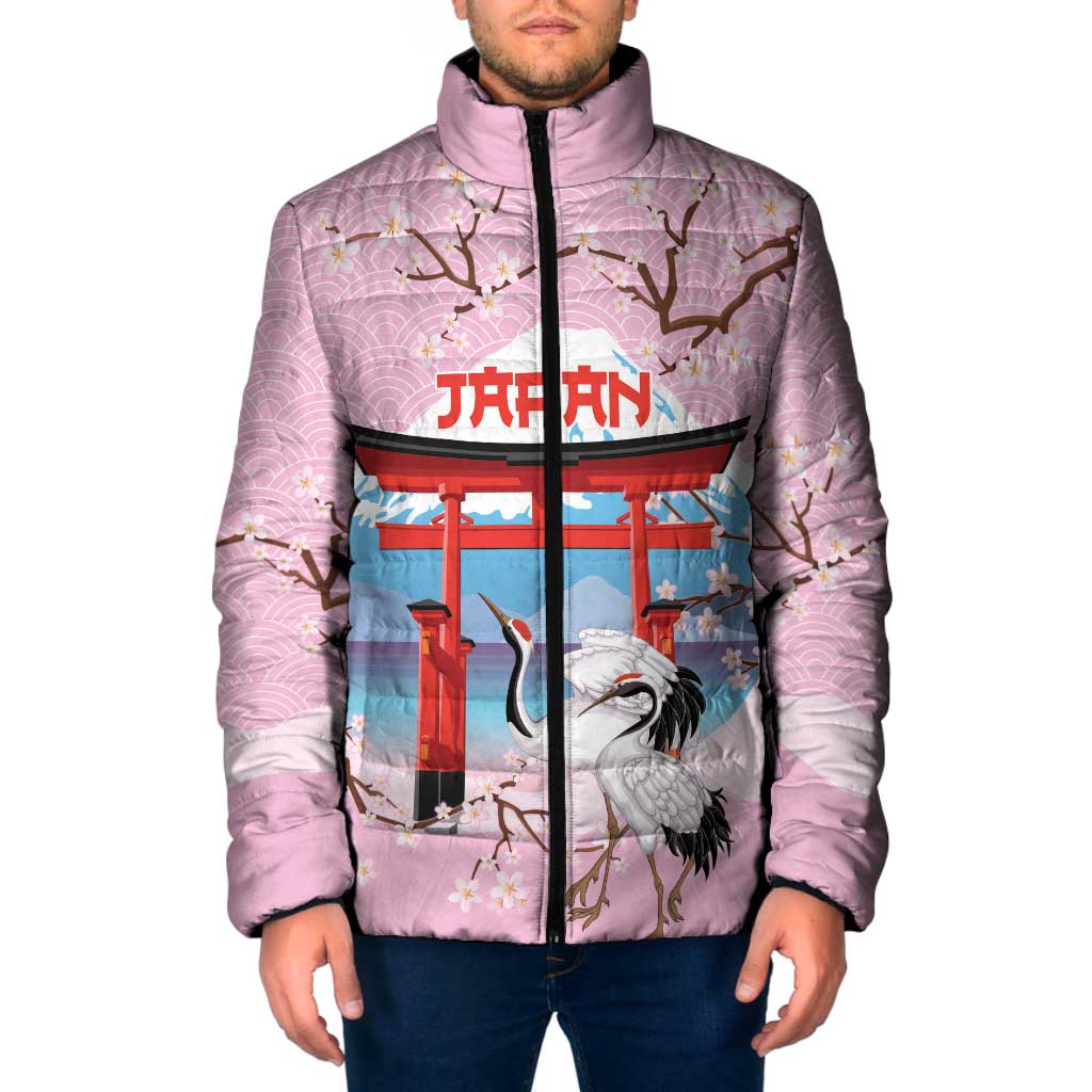 Japanese Torii Gate Cranes Personalised Padded Jacket Fuji Mount Sakura Seigaiha Pattern