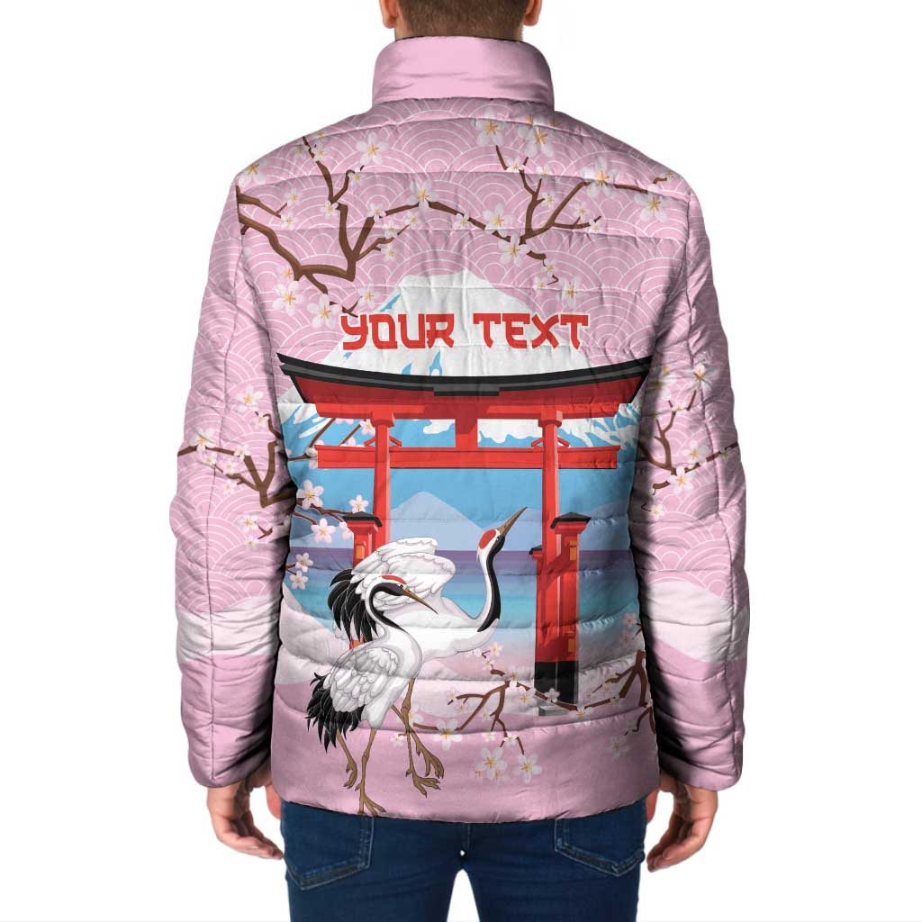 Japanese Torii Gate Cranes Personalised Padded Jacket Fuji Mount Sakura Seigaiha Pattern