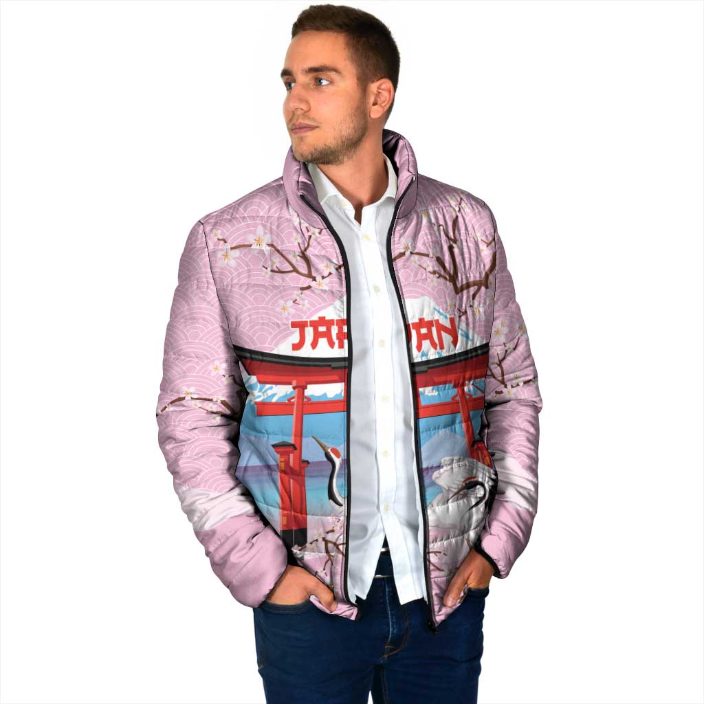 Japanese Torii Gate Cranes Personalised Padded Jacket Fuji Mount Sakura Seigaiha Pattern