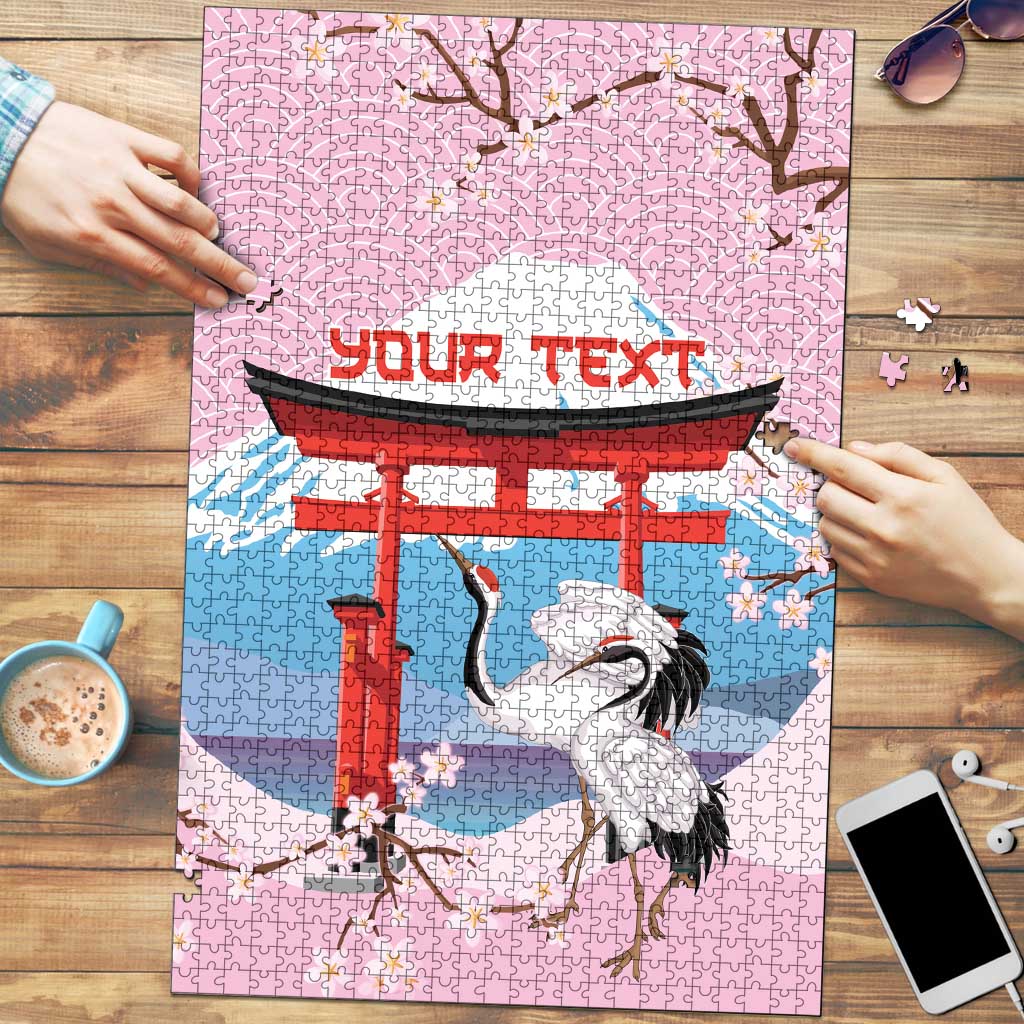 Japanese Torii Gate Cranes Personalised Puzzle Fuji Mount Sakura Seigaiha Pattern