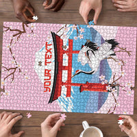 Japanese Torii Gate Cranes Personalised Puzzle Fuji Mount Sakura Seigaiha Pattern