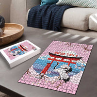 Japanese Torii Gate Cranes Personalised Puzzle Fuji Mount Sakura Seigaiha Pattern