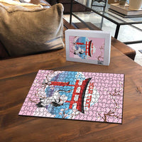 Japanese Torii Gate Cranes Personalised Puzzle Fuji Mount Sakura Seigaiha Pattern