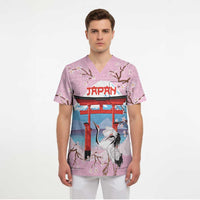 Japanese Torii Gate Cranes Personalised Scrub Top Fuji Mount Sakura Seigaiha Pattern