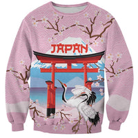Japanese Torii Gate Cranes Personalised Sweatshirt Fuji Mount Sakura Seigaiha Pattern