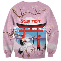Japanese Torii Gate Cranes Personalised Sweatshirt Fuji Mount Sakura Seigaiha Pattern