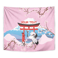 Japanese Torii Gate Cranes Personalised Tapestry Fuji Mount Sakura Seigaiha Pattern