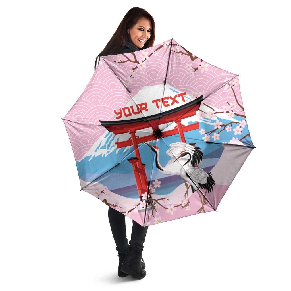 Japanese Torii Gate Cranes Personalised Umbrella Fuji Mount Sakura Seigaiha Pattern
