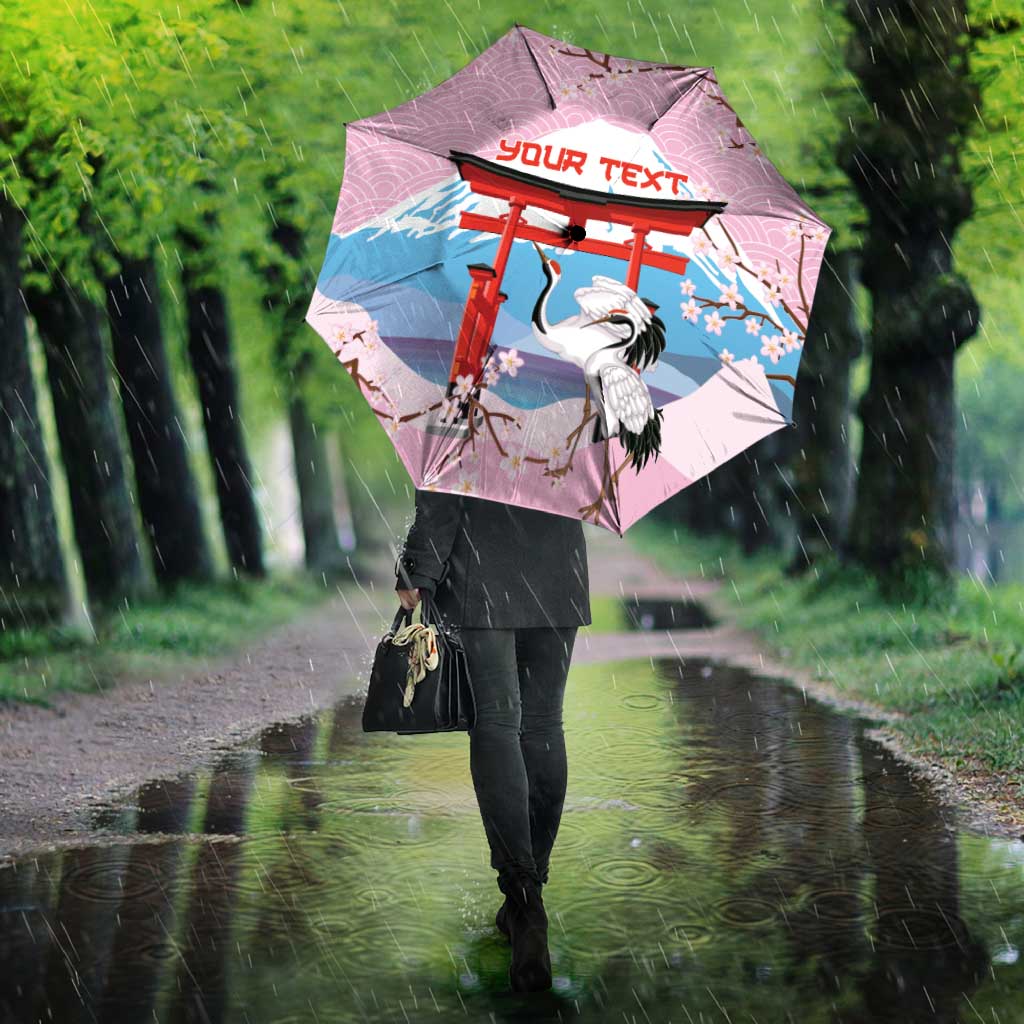 Japanese Torii Gate Cranes Personalised Umbrella Fuji Mount Sakura Seigaiha Pattern