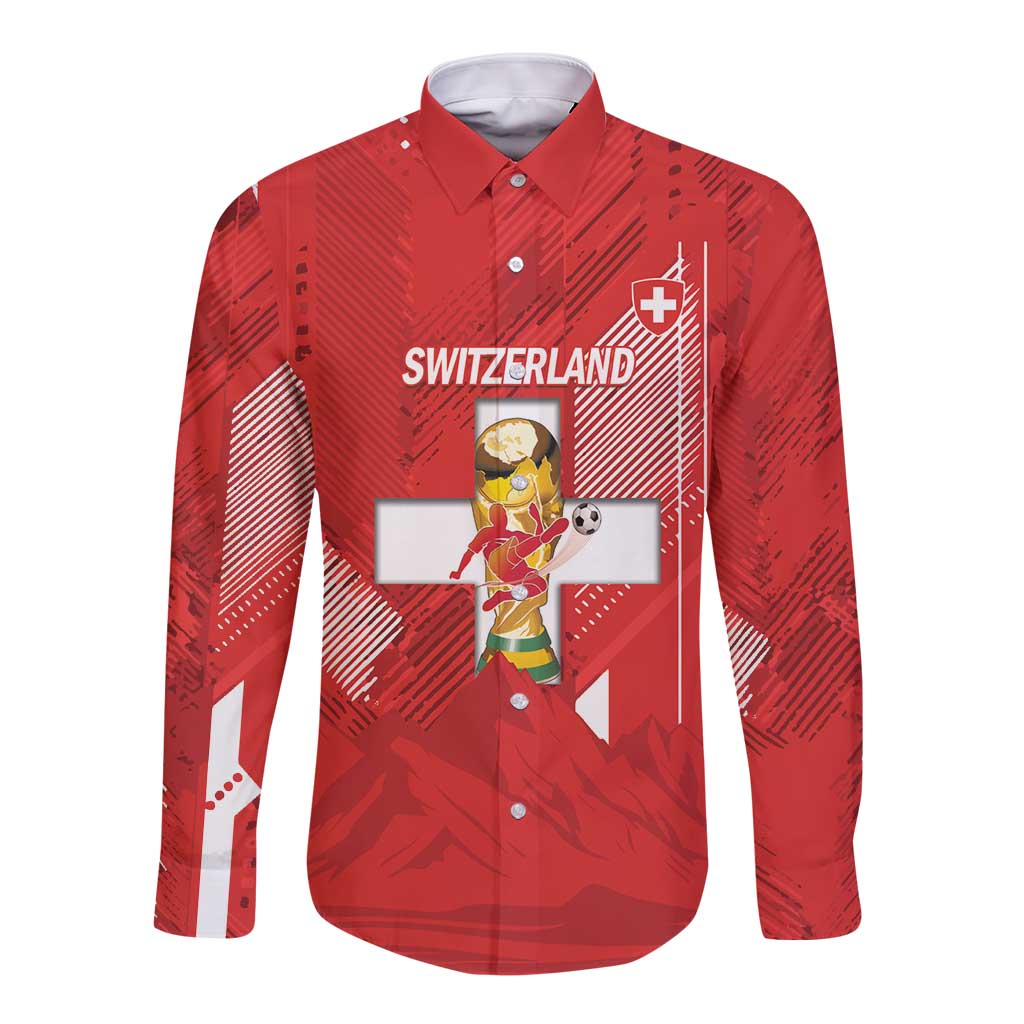Switzerland Football Custom Long Sleeve Button Shirt Go Nati Swiss Alps Grunge Style