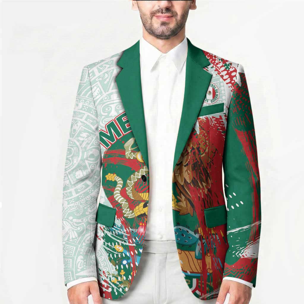 Mexico Football Custom Blazer El Tri Aztec Calendar Brush Style
